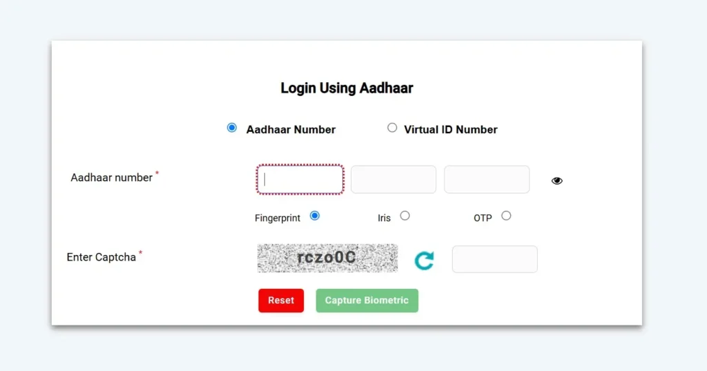 Enter Aadhaar number for login