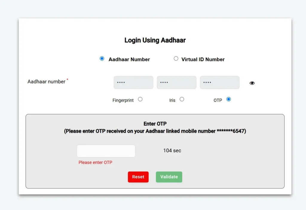 Validate OTP for E Shram Card Download